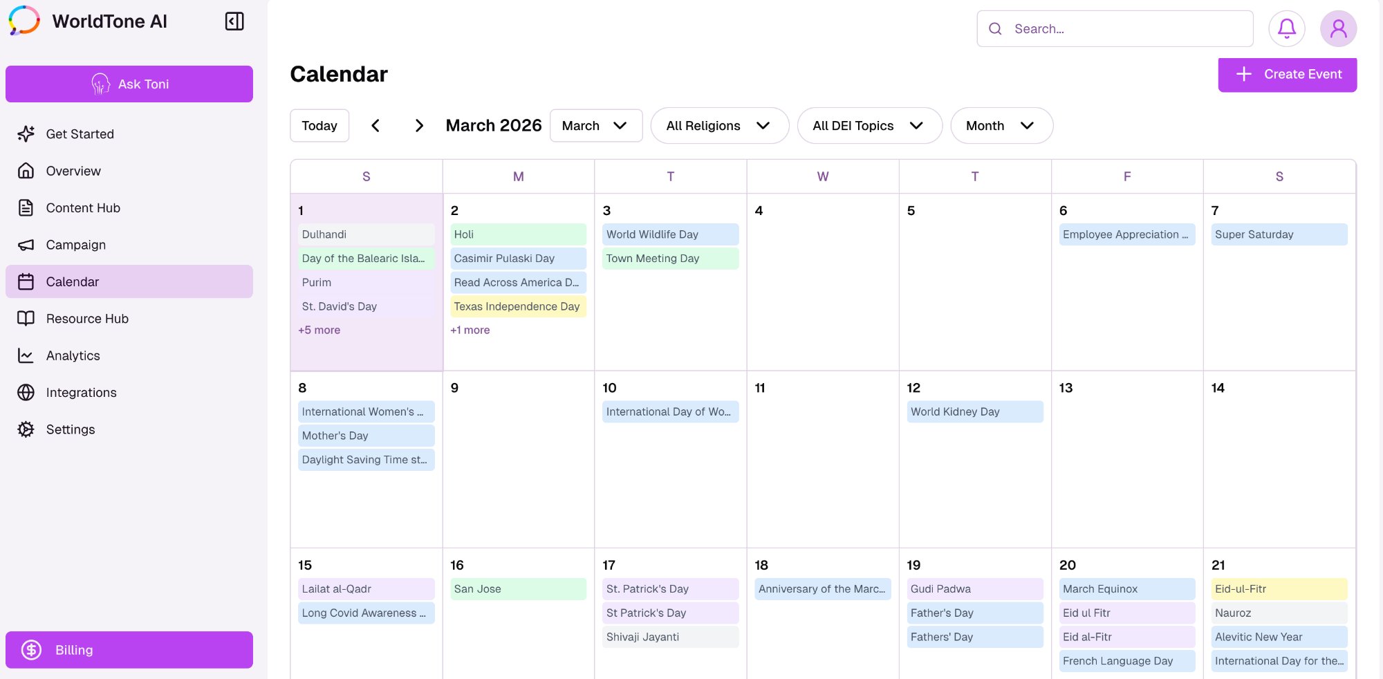 Global Events Calendar